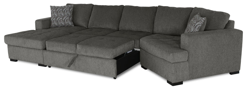 Legend 3-Piece Right-Facing Chenille Cuddler Sleeper Sectional with Chaise - Pewter