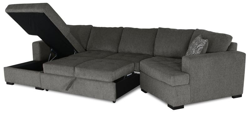 Legend 3-Piece Right-Facing Chenille Cuddler Sleeper Sectional with Chaise - Pewter