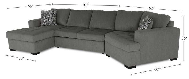 Legend 3-Piece Right-Facing Chenille Cuddler Sleeper Sectional with Chaise - Pewter