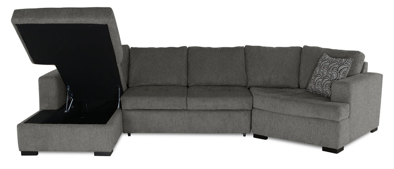 Legend 3-Piece Right-Facing Chenille Cuddler Sleeper Sectional with Chaise - Pewter