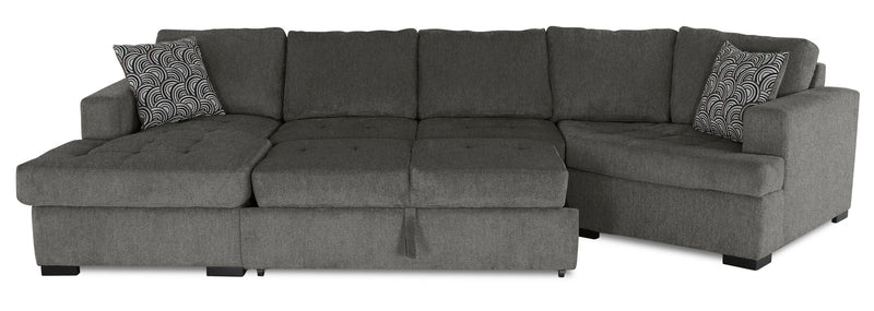 Legend 3-Piece Right-Facing Chenille Cuddler Sleeper Sectional with Chaise - Pewter