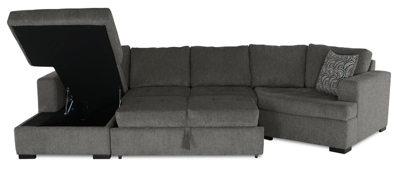 Legend 3-Piece Right-Facing Chenille Cuddler Sleeper Sectional with Chaise - Pewter