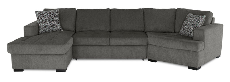 Legend 3-Piece Right-Facing Chenille Cuddler Sleeper Sectional with Chaise - Pewter