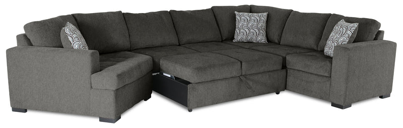 Legend 3-Piece Left-Facing Chenille Cuddler Sleeper Sectional - Pewter
