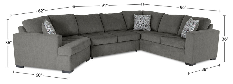 Legend 3-Piece Left-Facing Chenille Cuddler Sleeper Sectional - Pewter