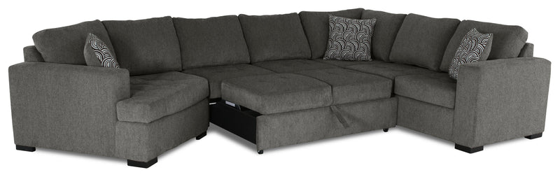 Legend 4-Piece Left-Facing Chenille Cuddler Sleeper Sectional - Pewter