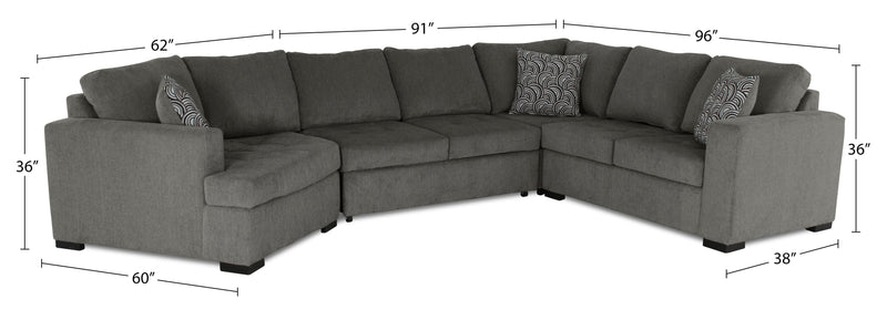 Legend 4-Piece Left-Facing Chenille Cuddler Sleeper Sectional - Pewter