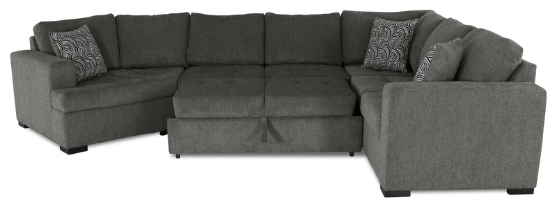 Legend 4-Piece Left-Facing Chenille Cuddler Sleeper Sectional - Pewter