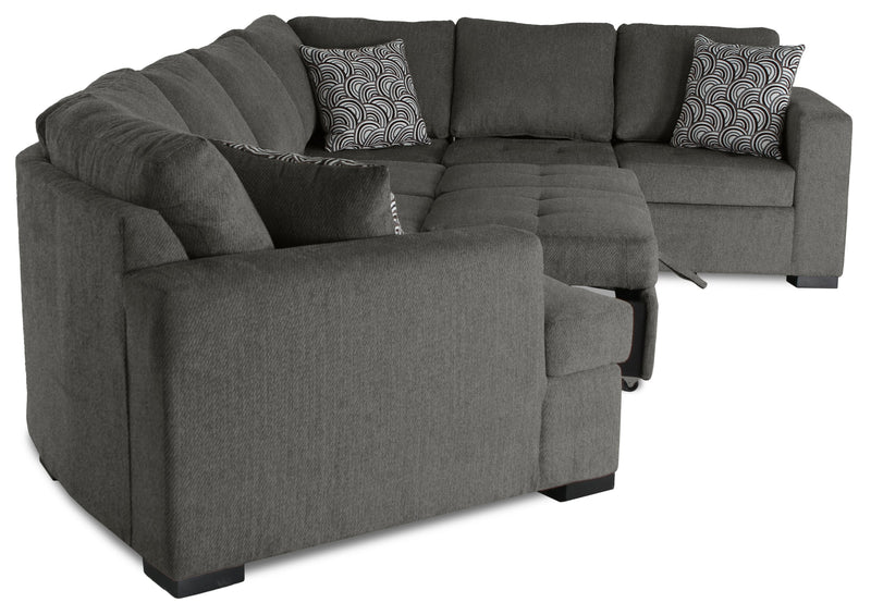 Legend 4-Piece Left-Facing Chenille Cuddler Sleeper Sectional - Pewter