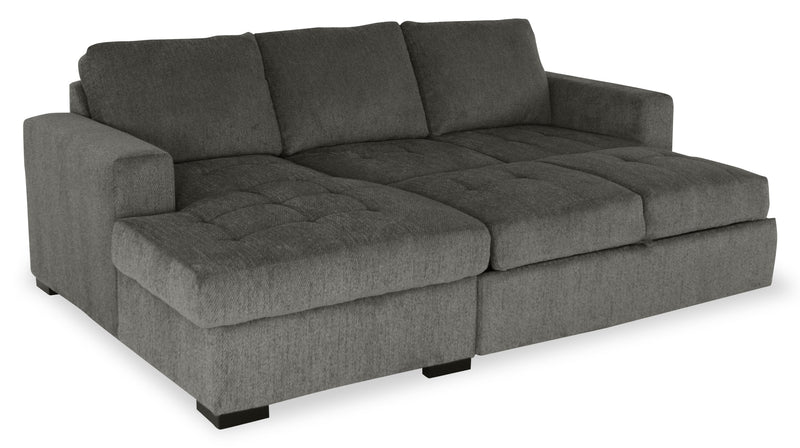 Made in Canada Legend 2-Piece Left-Facing Chenille Fabric Sleeper Sectional with Storage Chaise - Pewter Brown 