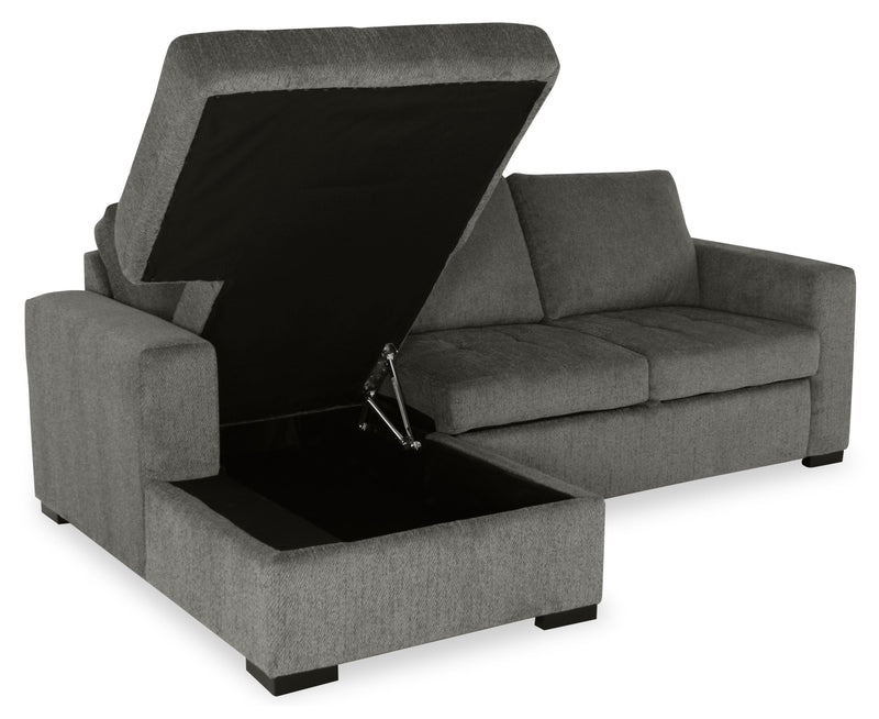 Made in Canada Legend 2-Piece Left-Facing Chenille Fabric Sleeper Sectional with Storage Chaise - Pewter Brown 