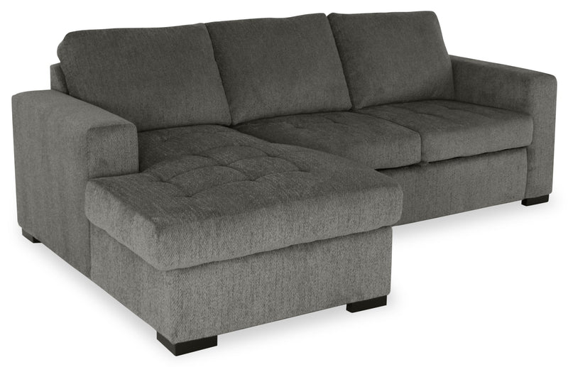 Made in Canada Legend 2-Piece Left-Facing Chenille Fabric Sleeper Sectional with Storage Chaise - Pewter Brown 