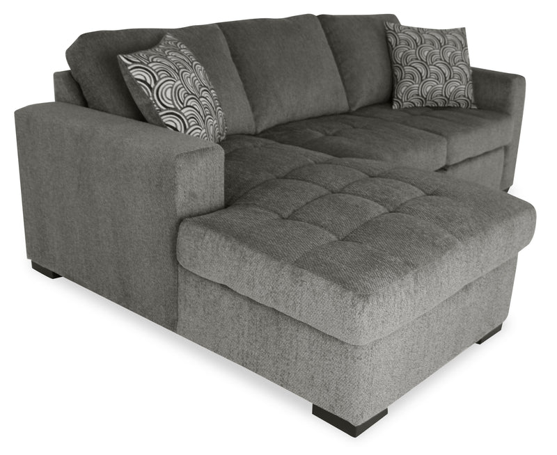 Made in Canada Legend 2-Piece Left-Facing Chenille Fabric Sleeper Sectional with Storage Chaise - Pewter Brown 