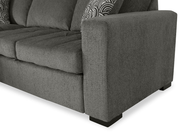 Made in Canada Legend 2-Piece Left-Facing Chenille Fabric Sleeper Sectional with Storage Chaise - Pewter Brown 