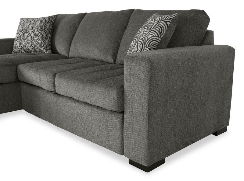 Made in Canada Legend 2-Piece Left-Facing Chenille Fabric Sleeper Sectional with Storage Chaise - Pewter Brown 