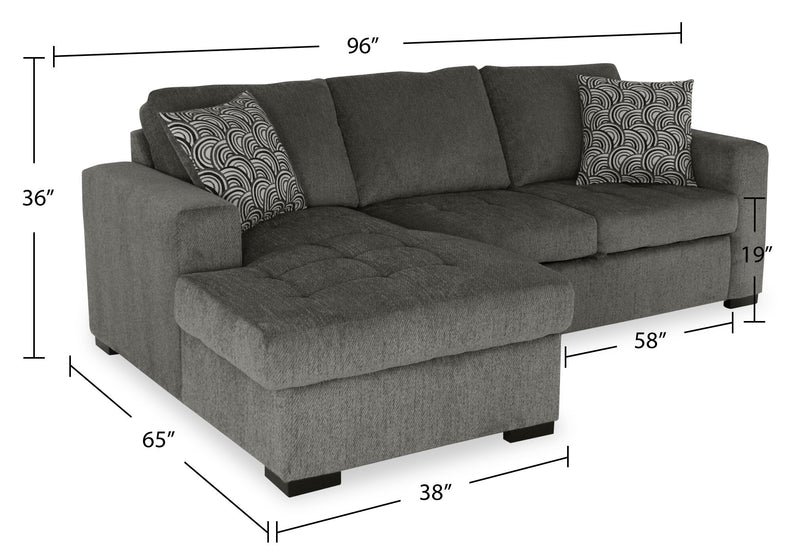 Made in Canada Legend 2-Piece Left-Facing Chenille Fabric Sleeper Sectional with Storage Chaise - Pewter Brown 