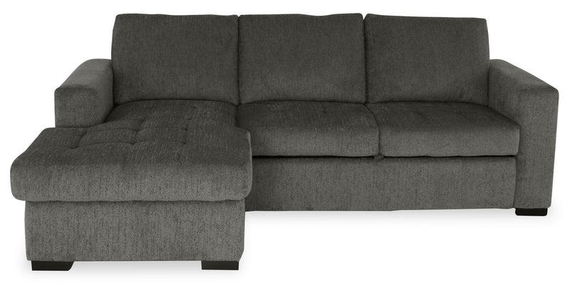 Made in Canada Legend 2-Piece Left-Facing Chenille Fabric Sleeper Sectional with Storage Chaise - Pewter Brown 