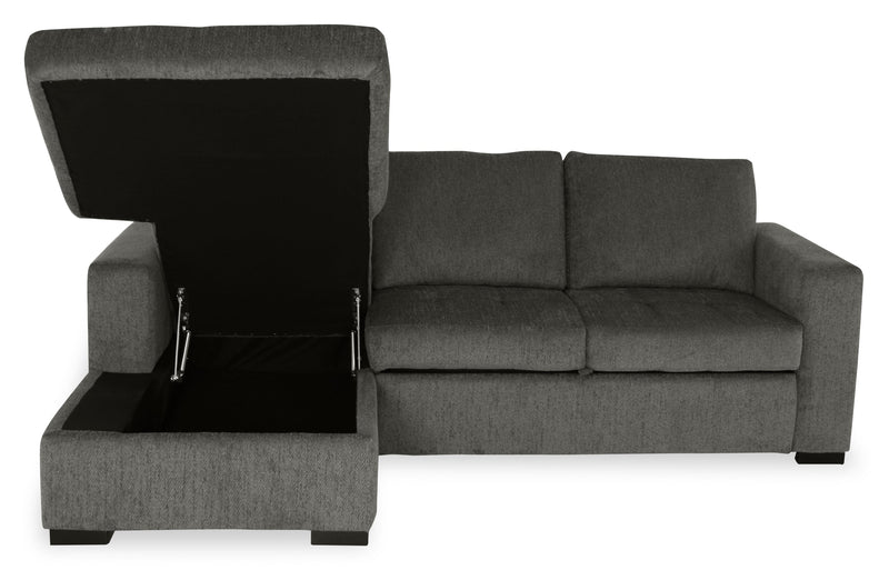 Made in Canada Legend 2-Piece Left-Facing Chenille Fabric Sleeper Sectional with Storage Chaise - Pewter Brown 
