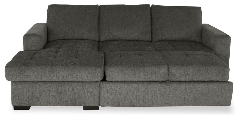 Made in Canada Legend 2-Piece Left-Facing Chenille Fabric Sleeper Sectional with Storage Chaise - Pewter Brown 