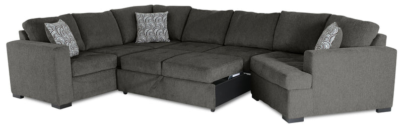 Legend 3-Piece Right-Facing Chenille Cuddler Sleeper Sectional - Pewter