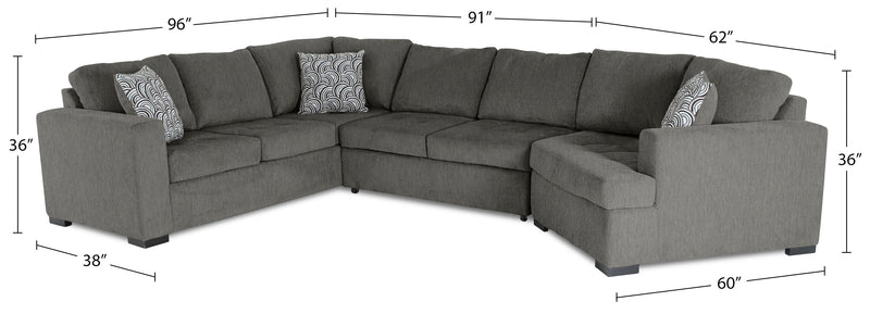 Legend 3-Piece Right-Facing Chenille Cuddler Sleeper Sectional - Pewter