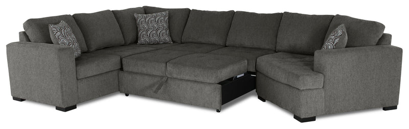 Legend 4-Piece Right-Facing Chenille Cuddler Sleeper Sectional - Pewter
