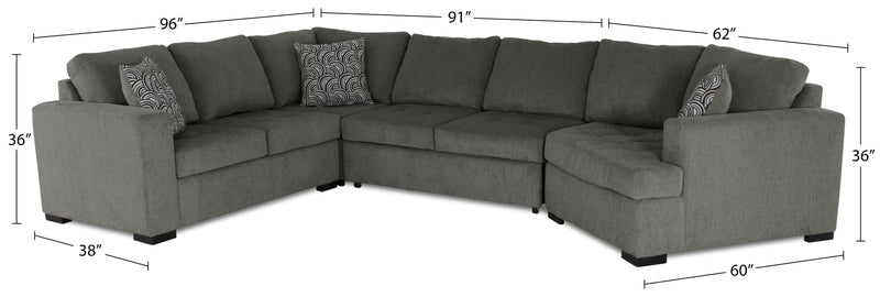 Legend 4-Piece Right-Facing Chenille Cuddler Sleeper Sectional - Pewter