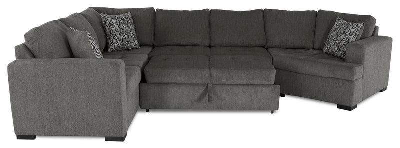 Legend 4-Piece Right-Facing Chenille Cuddler Sleeper Sectional - Pewter