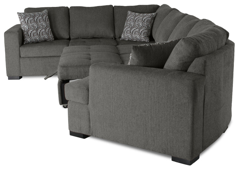 Legend 4-Piece Right-Facing Chenille Cuddler Sleeper Sectional - Pewter