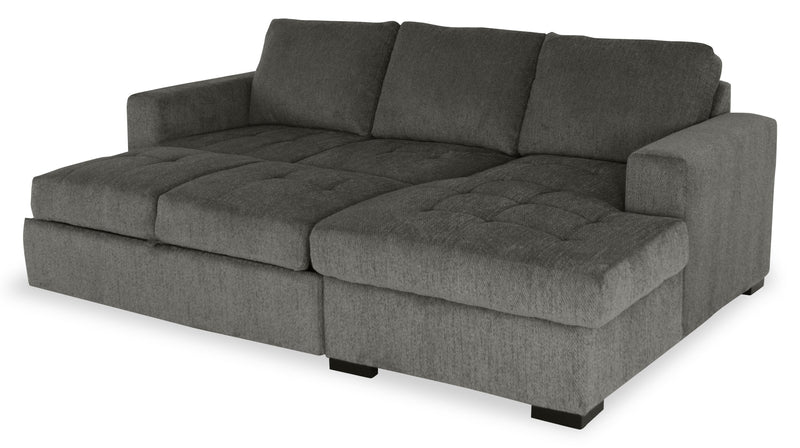 Made in Canada Legend 2-Piece Right-Facing Chenille Fabric Sleeper Sectional with Storage Chaise - Pewter Brown 
