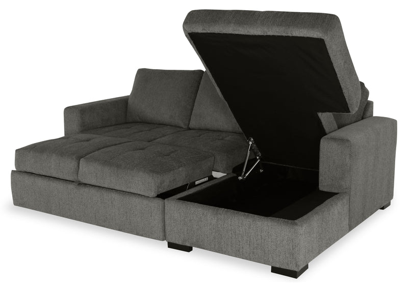 Made in Canada Legend 2-Piece Right-Facing Chenille Fabric Sleeper Sectional with Storage Chaise - Pewter Brown 