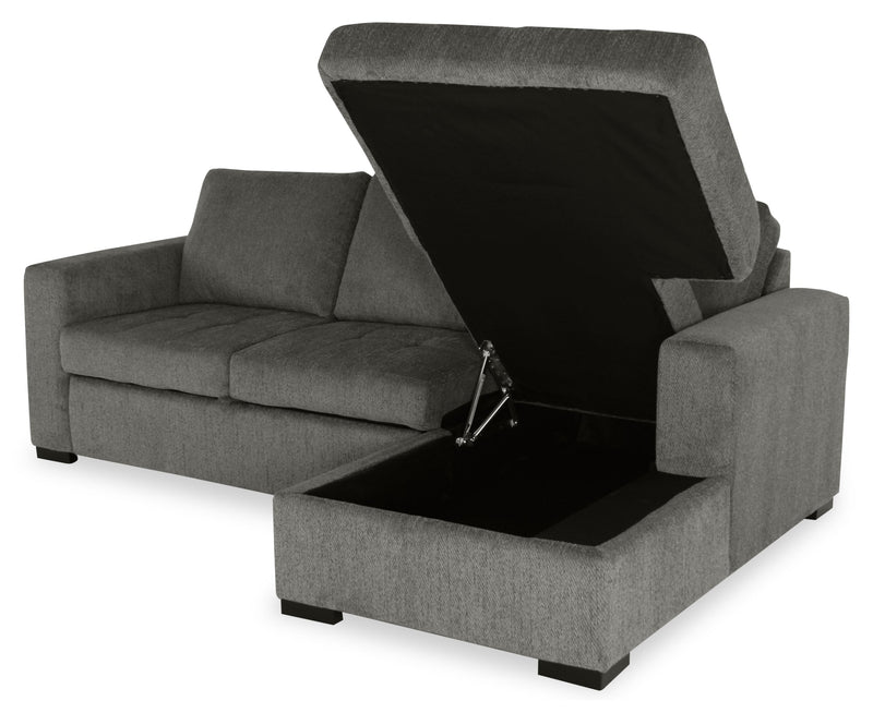 Made in Canada Legend 2-Piece Right-Facing Chenille Fabric Sleeper Sectional with Storage Chaise - Pewter Brown 