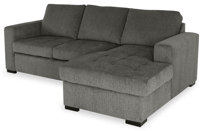 Made in Canada Legend 2-Piece Right-Facing Chenille Fabric Sleeper Sectional with Storage Chaise - Pewter Brown 