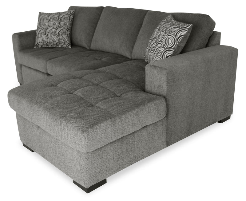 Made in Canada Legend 2-Piece Right-Facing Chenille Fabric Sleeper Sectional with Storage Chaise - Pewter Brown 