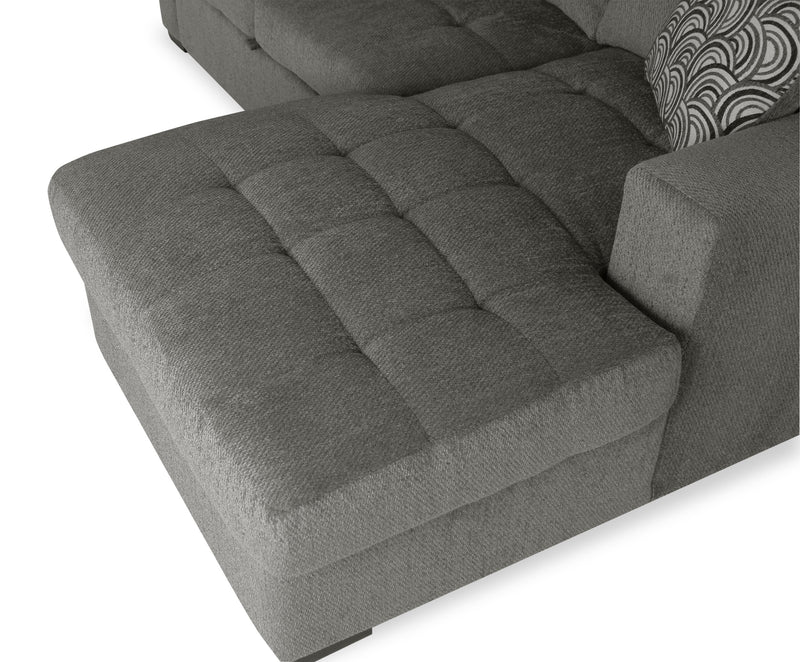 Made in Canada Legend 2-Piece Right-Facing Chenille Fabric Sleeper Sectional with Storage Chaise - Pewter Brown 