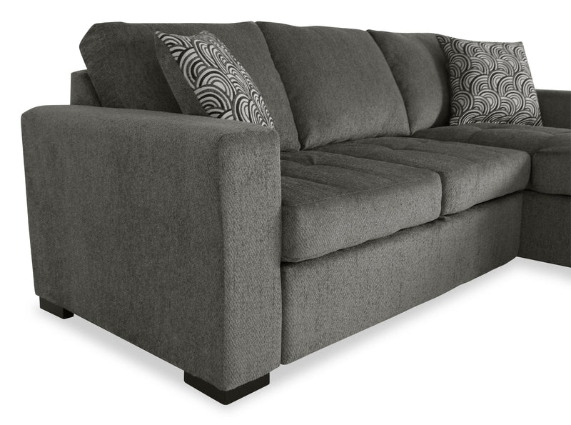 Made in Canada Legend 2-Piece Right-Facing Chenille Fabric Sleeper Sectional with Storage Chaise - Pewter Brown 