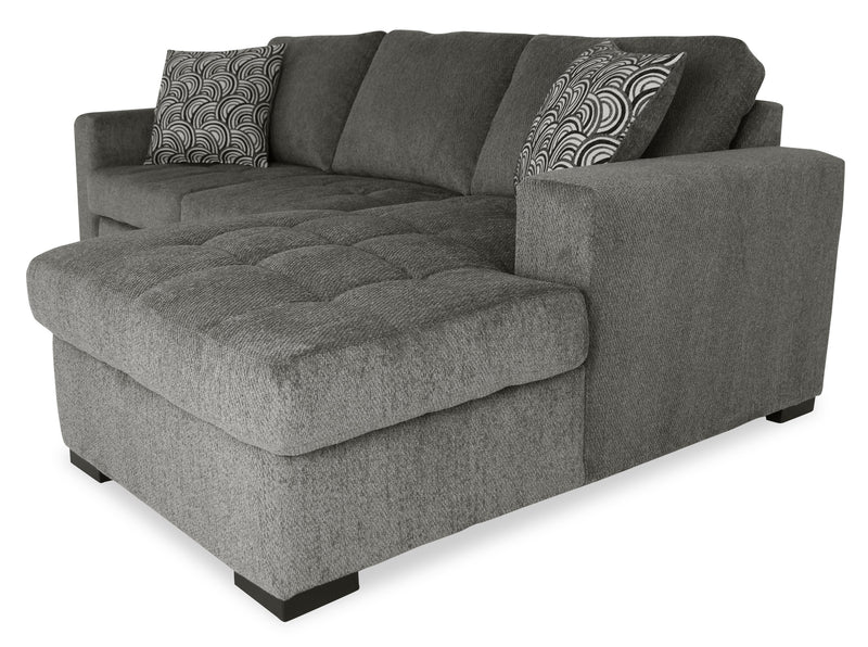 Made in Canada Legend 2-Piece Right-Facing Chenille Fabric Sleeper Sectional with Storage Chaise - Pewter Brown 