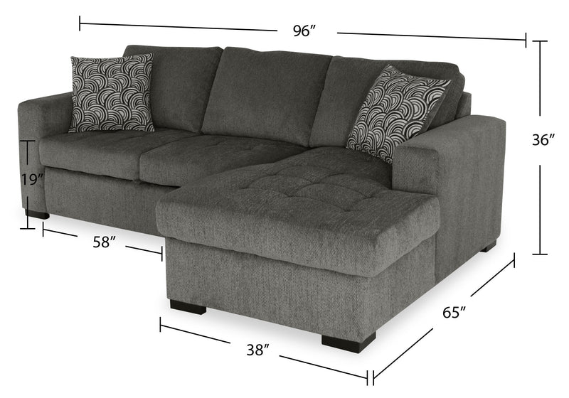Made in Canada Legend 2-Piece Right-Facing Chenille Fabric Sleeper Sectional with Storage Chaise - Pewter Brown 