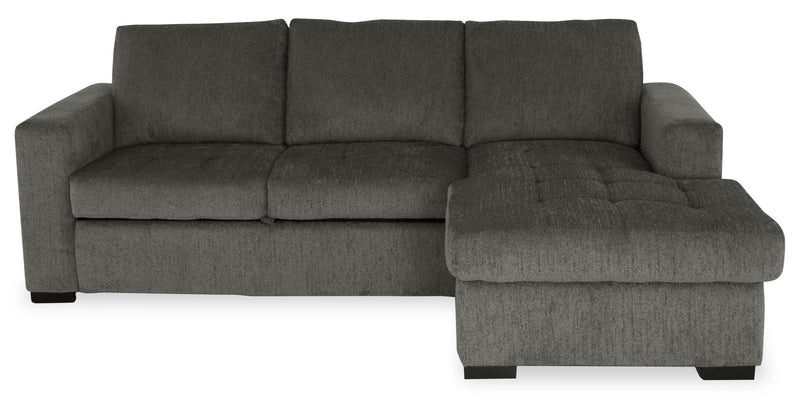 Made in Canada Legend 2-Piece Right-Facing Chenille Fabric Sleeper Sectional with Storage Chaise - Pewter Brown 