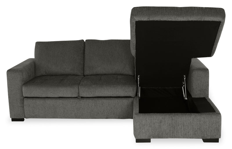 Made in Canada Legend 2-Piece Right-Facing Chenille Fabric Sleeper Sectional with Storage Chaise - Pewter Brown 