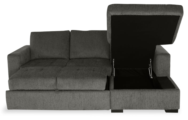 Made in Canada Legend 2-Piece Right-Facing Chenille Fabric Sleeper Sectional with Storage Chaise - Pewter Brown 