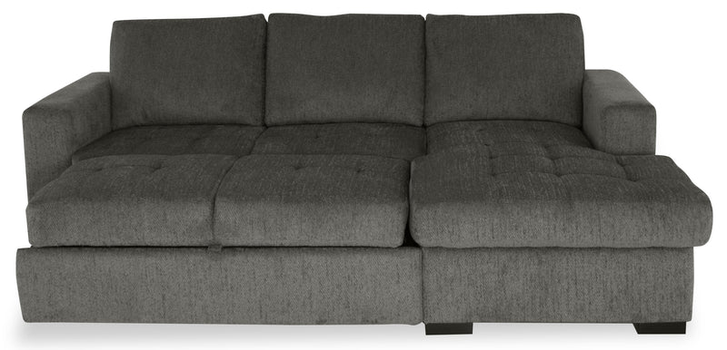 Made in Canada Legend 2-Piece Right-Facing Chenille Fabric Sleeper Sectional with Storage Chaise - Pewter Brown 