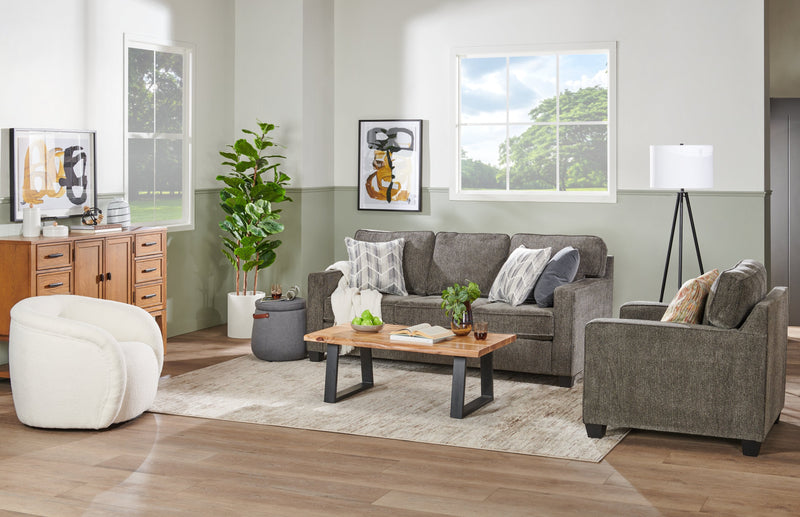 Made in Canada Lennox 35\" Chenille Fabric Chair with Reversible Cushions and Track Arms - Grey