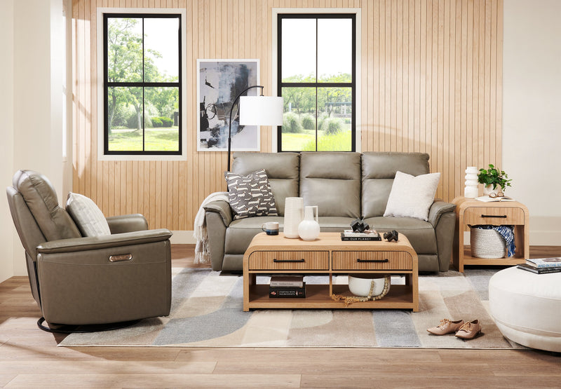 Lenore 24” Modern End Table with Storage, Shelf and USB Port - Natural