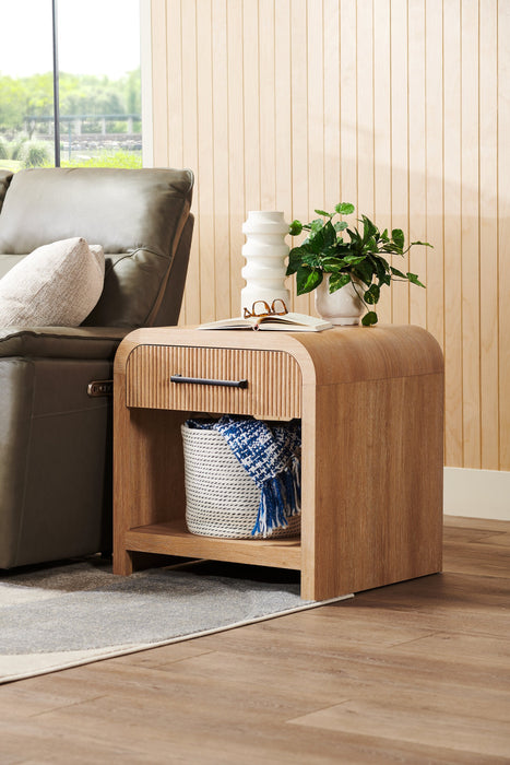 Lenore 24” Modern End Table with Storage, Shelf and USB Port - Natural