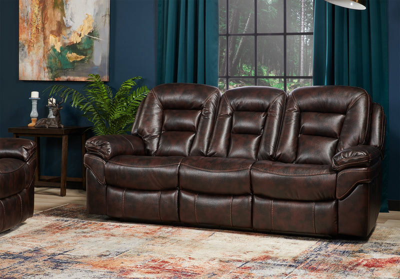 Leo Leath-Aire® Fabric Reclining Sofa - Walnut
