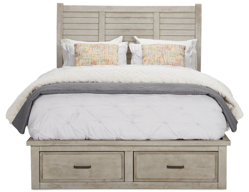 Levi Platform Storage Bed with Headboard & Frame, Wooden, Drift Grey - Queen Size 