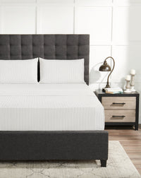 Striped 4-Piece Queen Cotton Sheet Set - Light Grey 