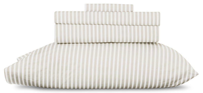 Striped 4-Piece Full Cotton Sheet Set - Light Grey 