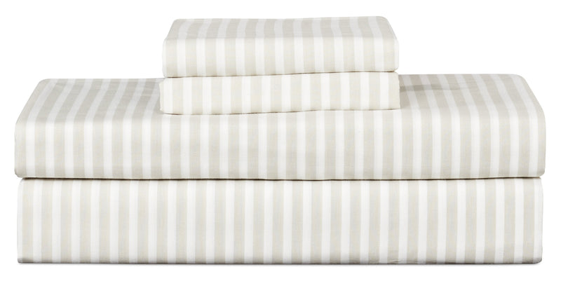 Striped 4-Piece King Cotton Sheet Set - Light Grey 